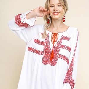 Umgee Embroidered Keyhole Dress